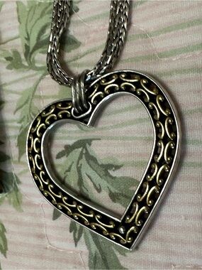 Brighton 🌟🌟 Two-Tone Heart Filigree Pendant Necklace - Silver & Gold Accents